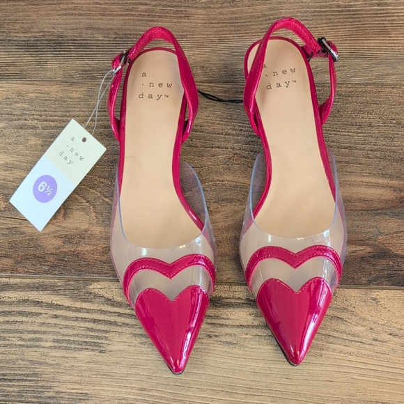 a new day Shoes - A New Day Women's Red Eleanor Pointed Toe Flats Slingback Heels NWT